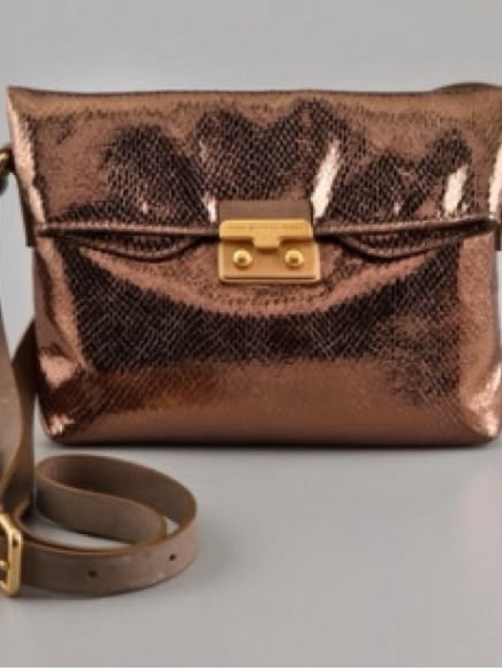 Marc by Marc Jacobs Metallic Bronze Snake-Texture Gold Hardware Crossbody Bag - Picture 2 of 6